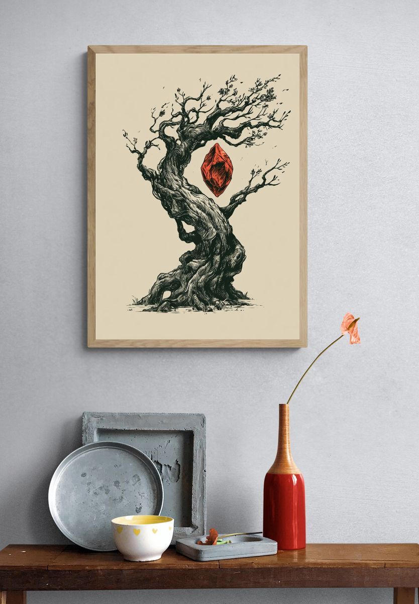 Twisted Tree with Red Gem Illustration Poster. — room view 3