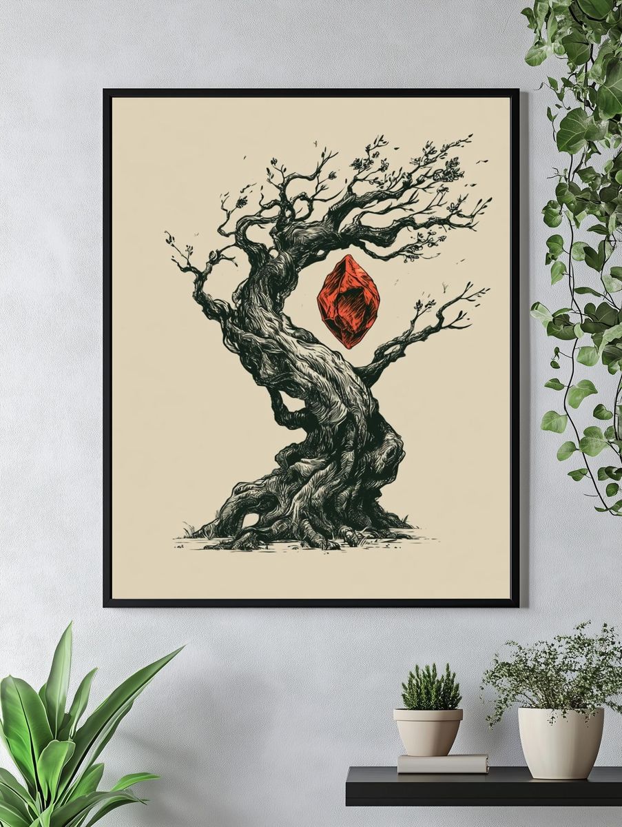 Twisted Tree with Red Gem Illustration Poster. — room view 4