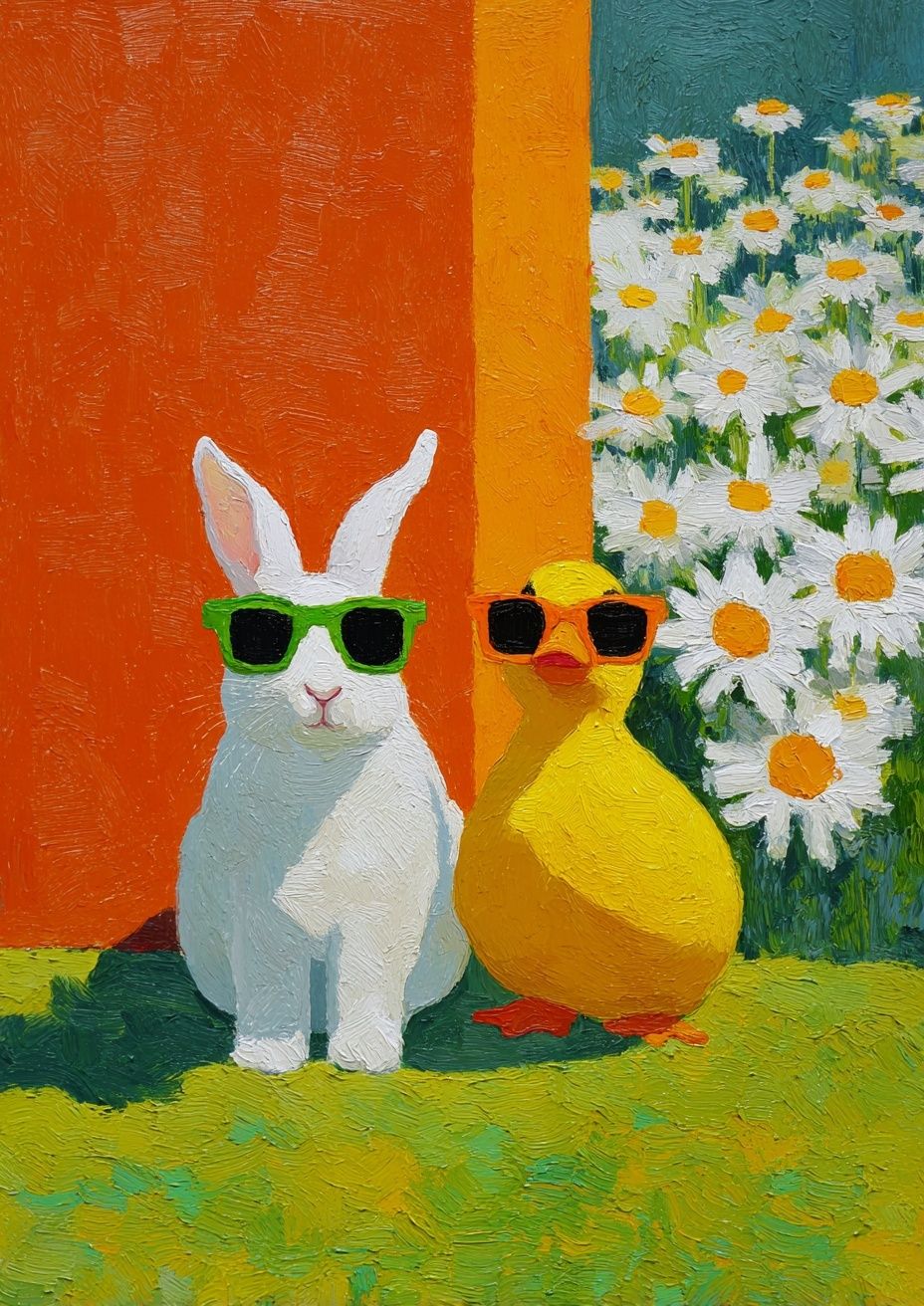 Cool Bunny and Duck Illustration Poster. poster detail