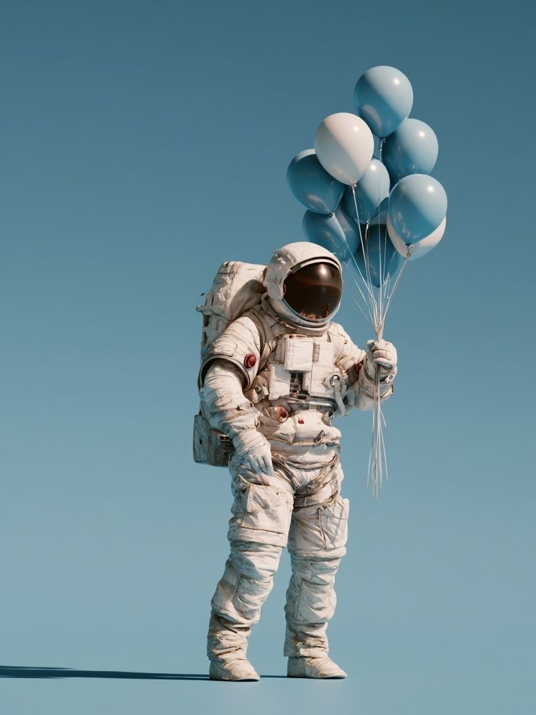Astronaut with Balloons Illustration Poster. poster — illustration art