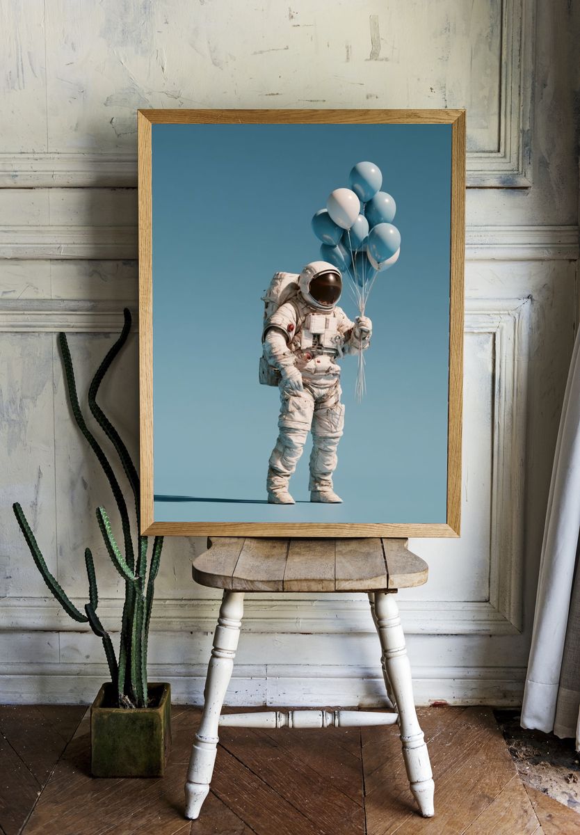 Astronaut with Balloons Illustration Poster. room preview