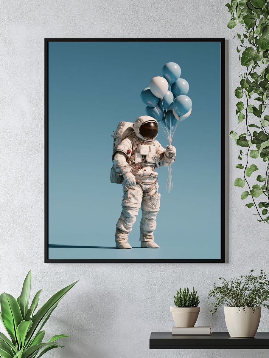 Astronaut with Balloons Illustration Poster. — room view 4