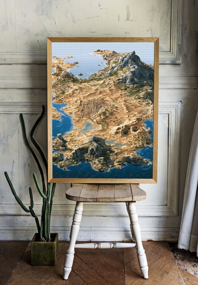 Fantasy Island Aerial Illustration Print. room preview