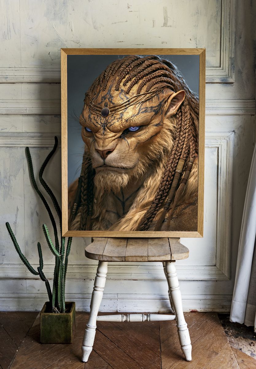 Golden Lion Warrior Portrait Print. — room view 1