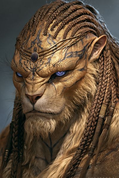 Golden Lion Warrior Portrait Print. poster