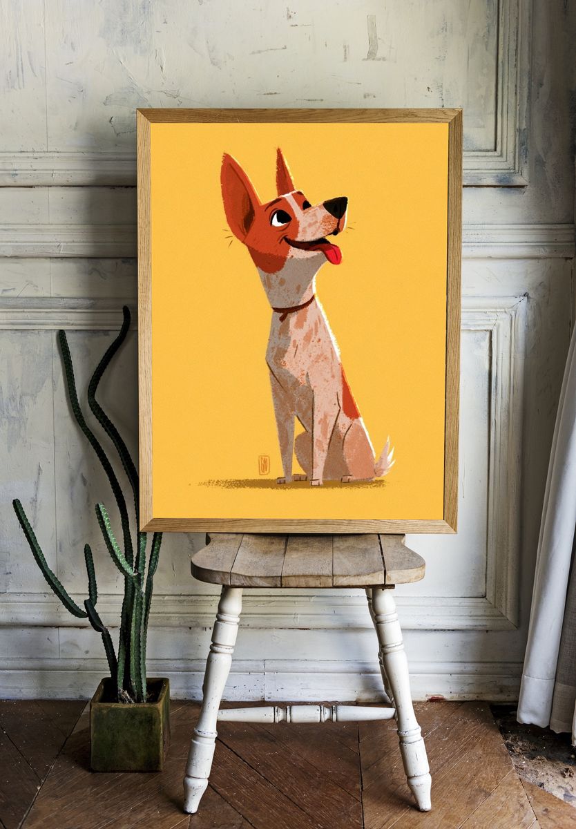 Happy Dog Illustration Poster. — room view 1