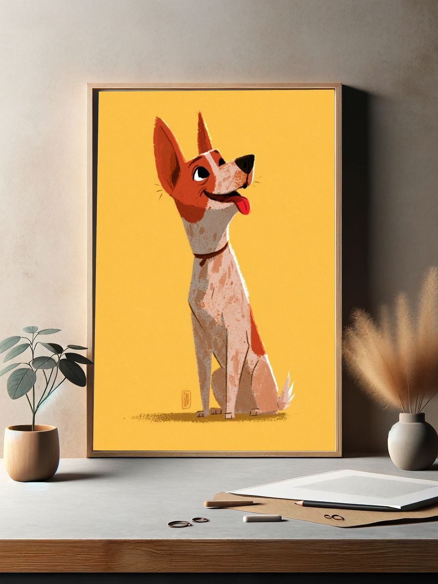 Happy Dog Illustration Poster. — room view 2