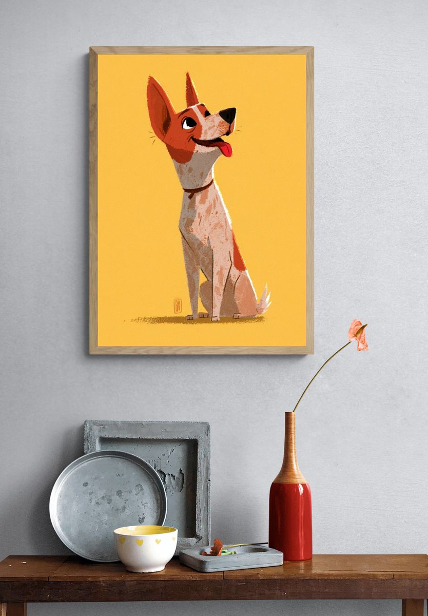 Happy Dog Illustration Poster. — room view 3