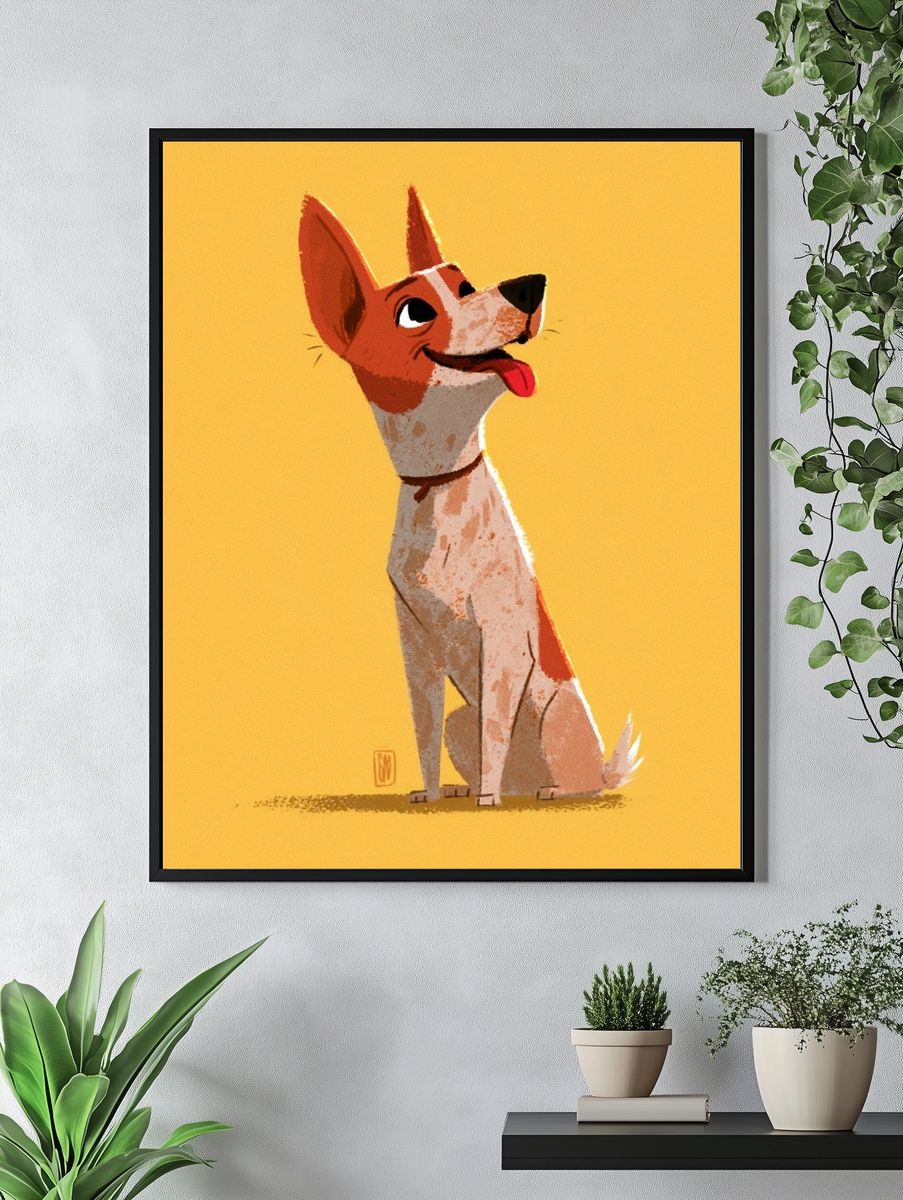 Happy Dog Illustration Poster. — room view 4