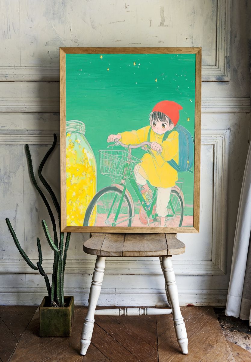 Child on Bicycle Illustration Poster. — room view 1