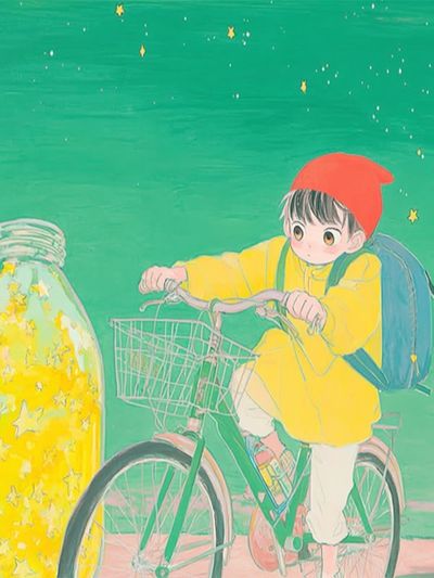 Child on Bicycle Illustration Poster. poster print