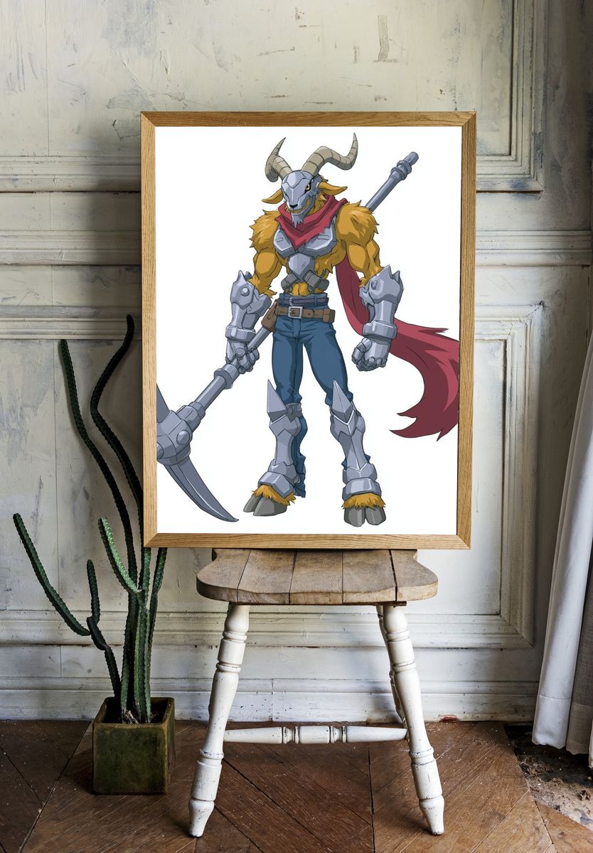 Horned Warrior Character Illustration Poster. — room view 1