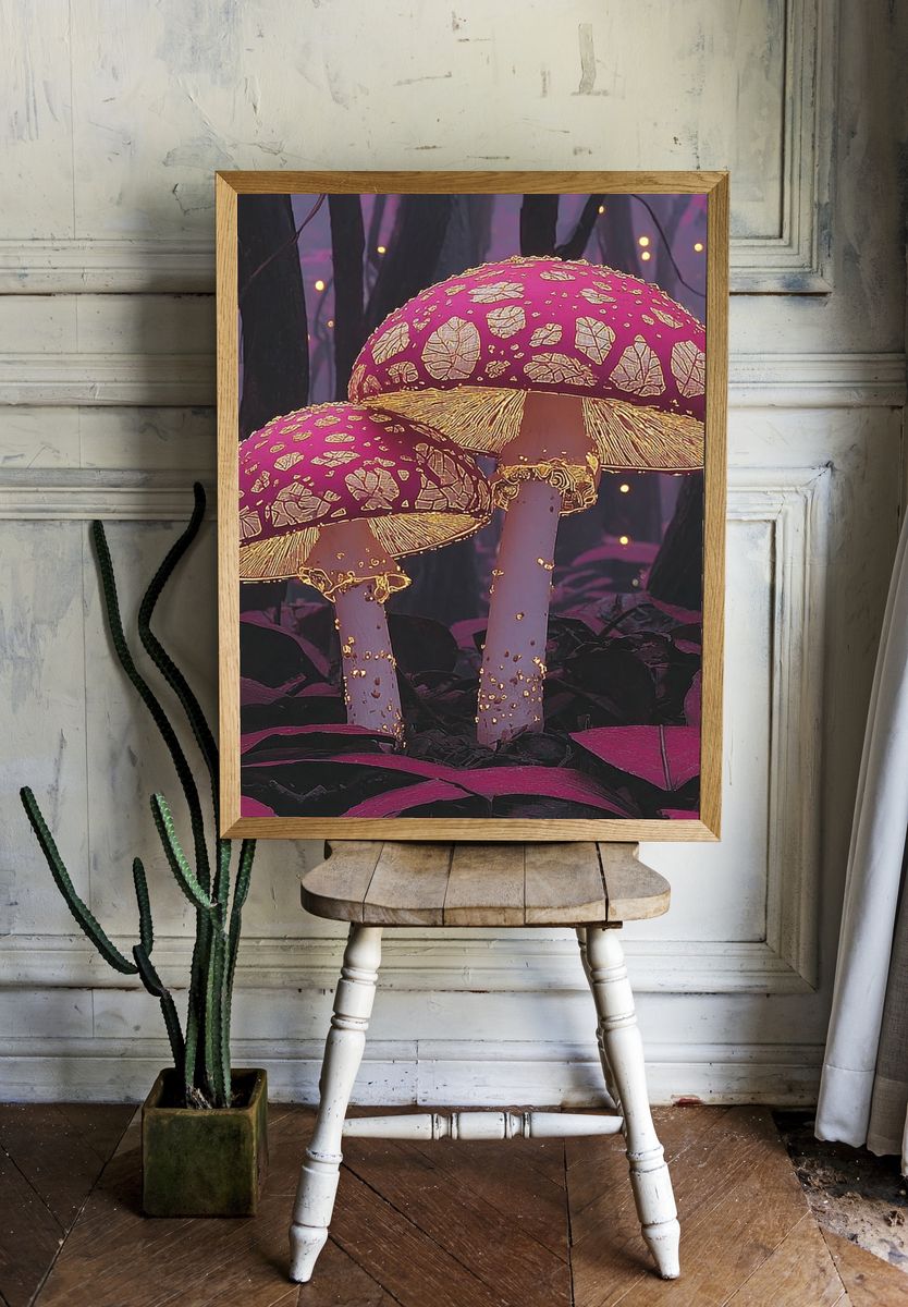 Enchanted Mushrooms Illustration Poster. room preview