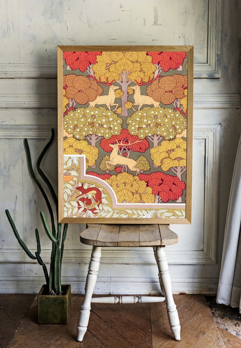 Deer in Autumn Forest Art Nouveau Print room preview