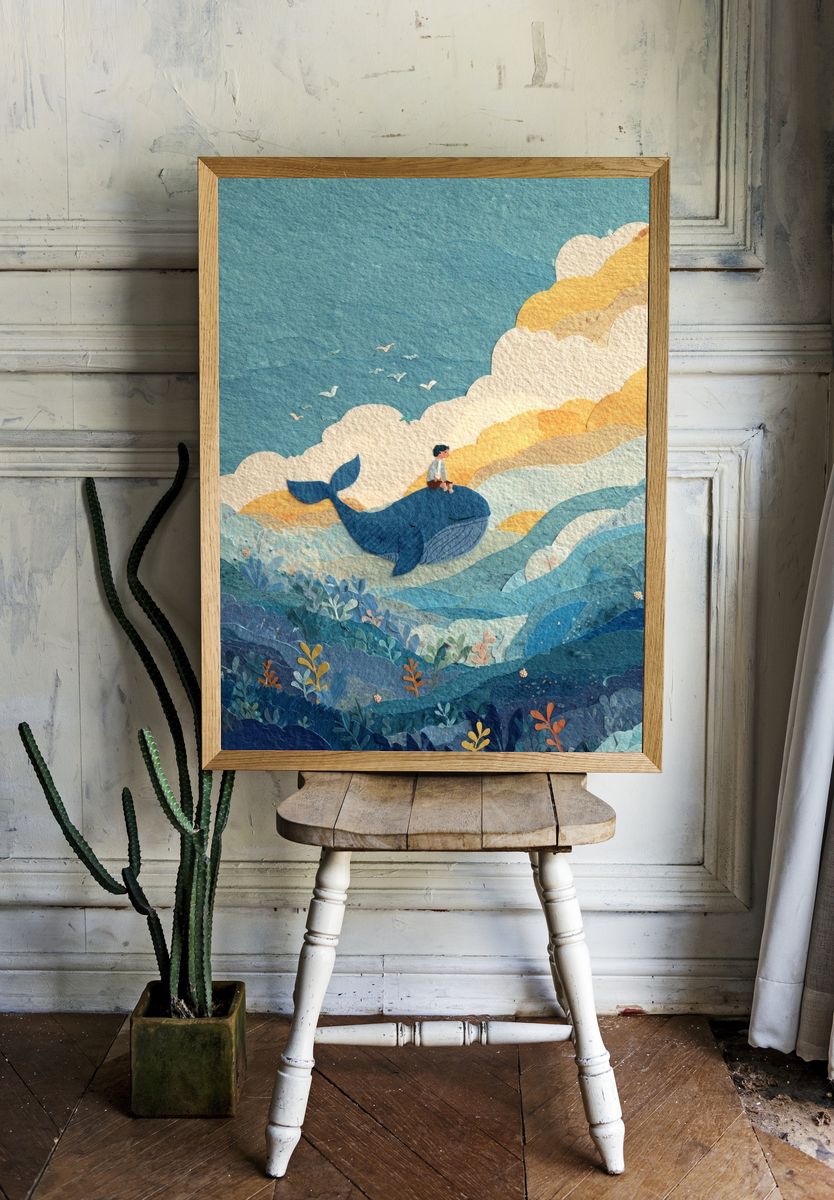 Whale Ride Watercolor Print. — room view 1