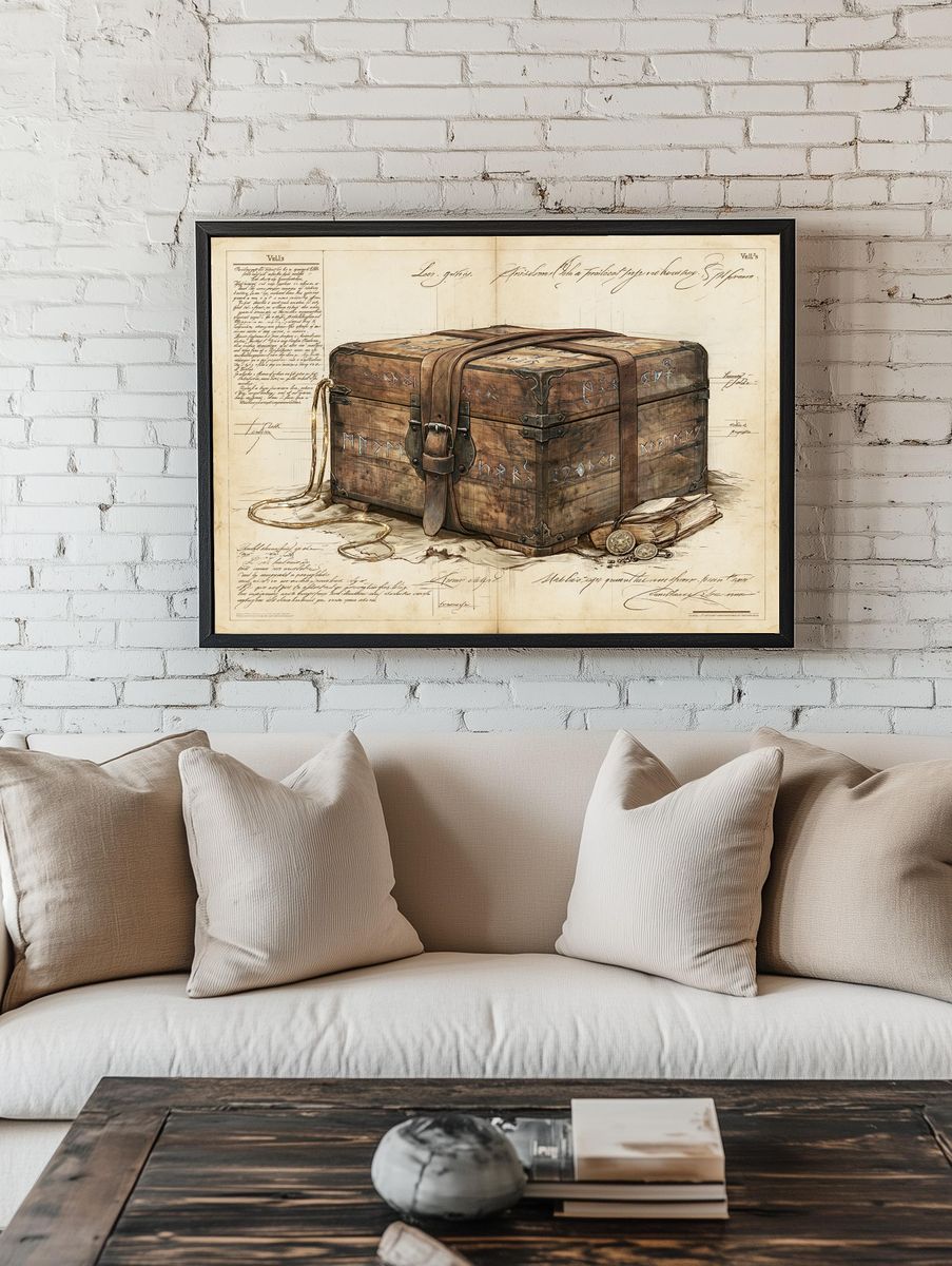 Ancient Treasure Chest Illustration Poster. — room view 1