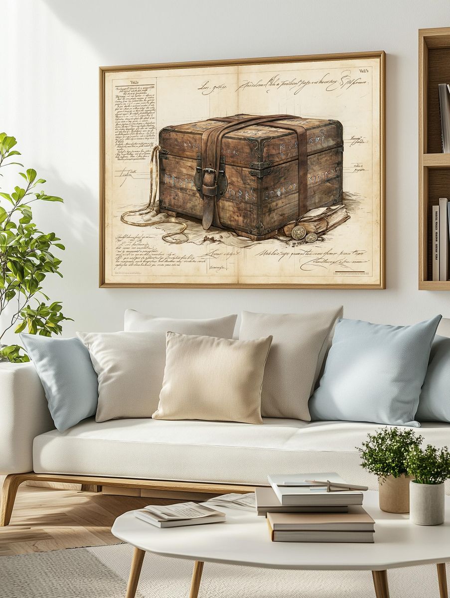 Ancient Treasure Chest Illustration Poster. — room view 2
