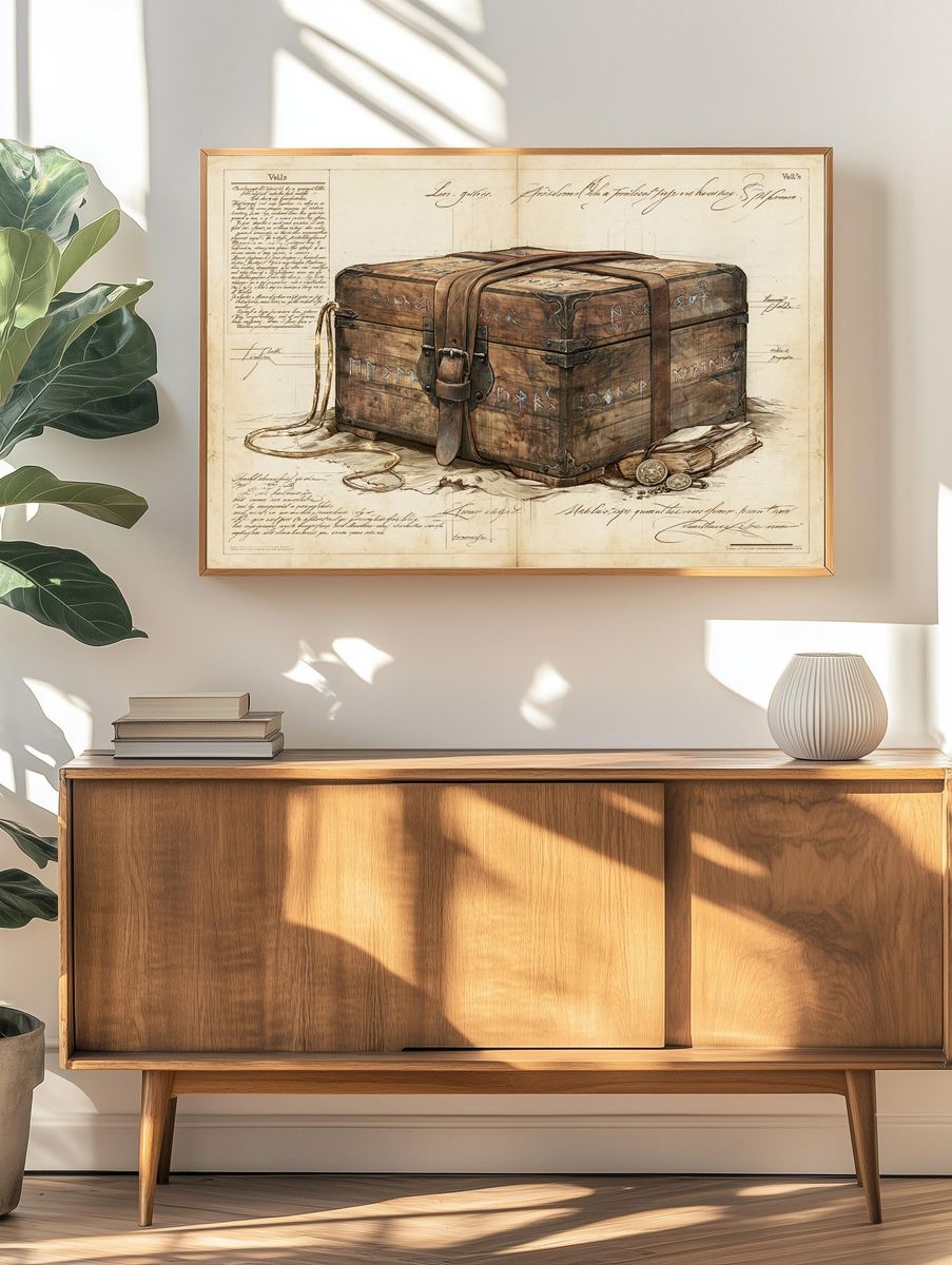 Ancient Treasure Chest Illustration Poster. — room view 3