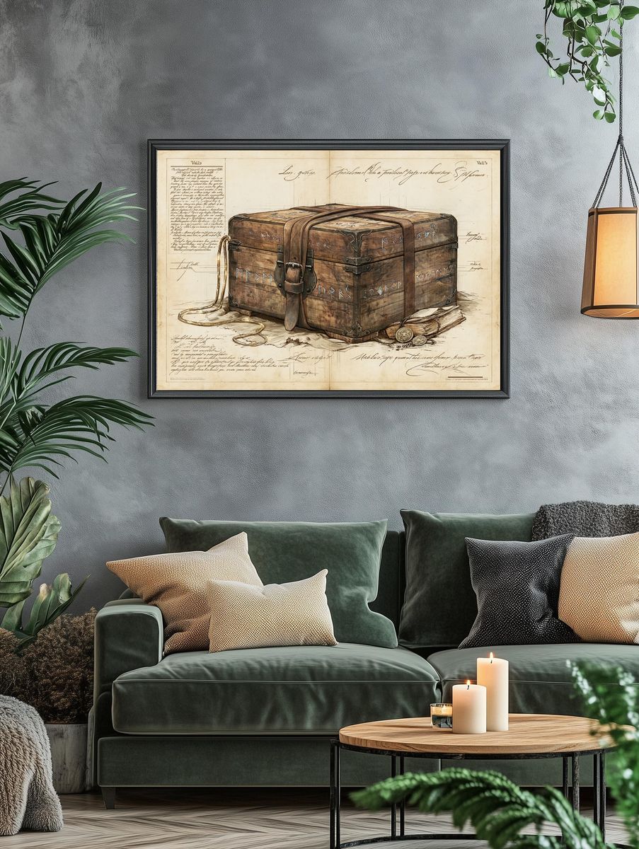 Ancient Treasure Chest Illustration Poster. — room view 4