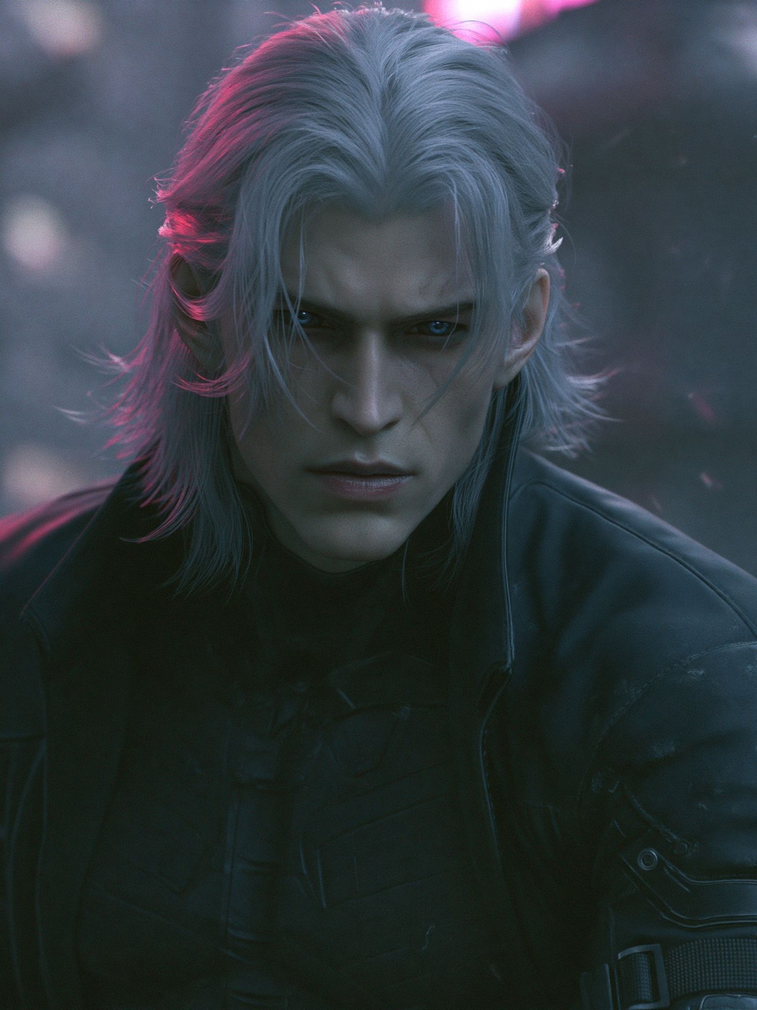 Silver-Haired Warrior Portrait Print. poster — illustration art