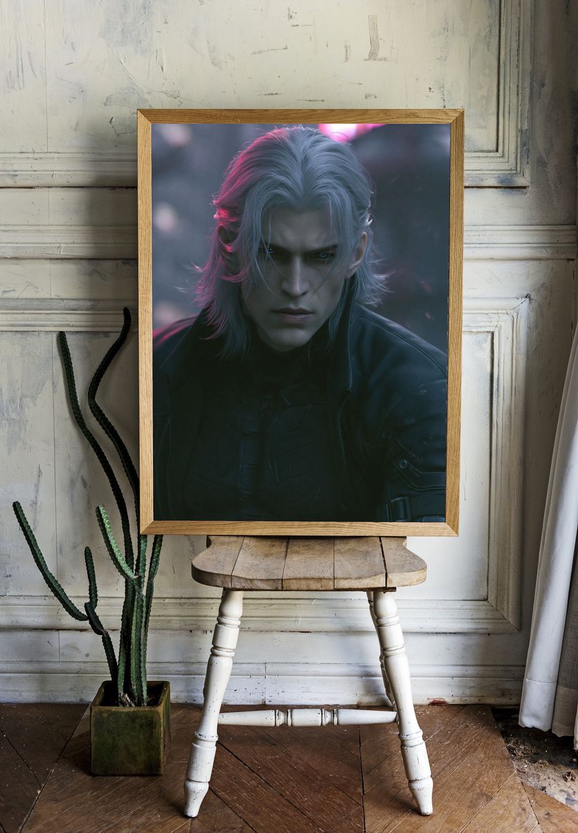 Silver-Haired Warrior Portrait Print. — room view 1