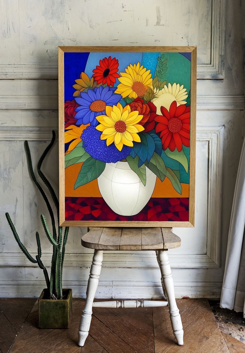 Colorful Floral Bouquet Illustration Poster. — room view 1