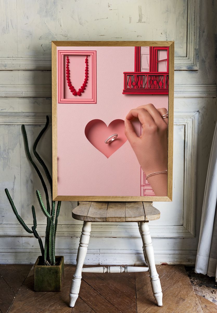 Pink Heart Jewelry Illustration Poster. room preview