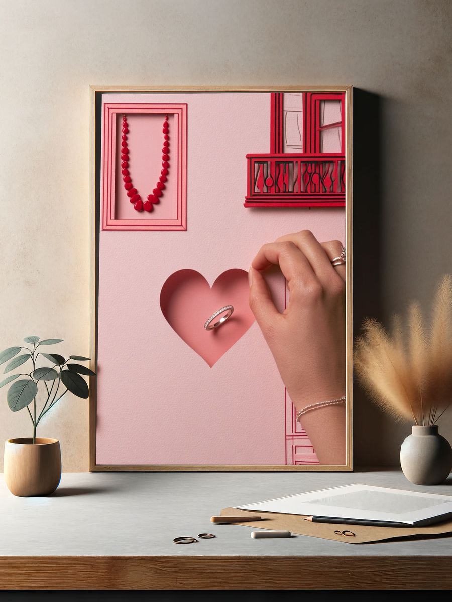 Pink Heart Jewelry Illustration Poster. — room view 2