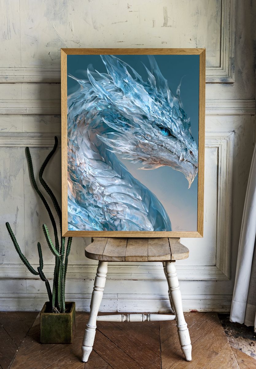 Ice Dragon Digital Art Poster. — room view 1