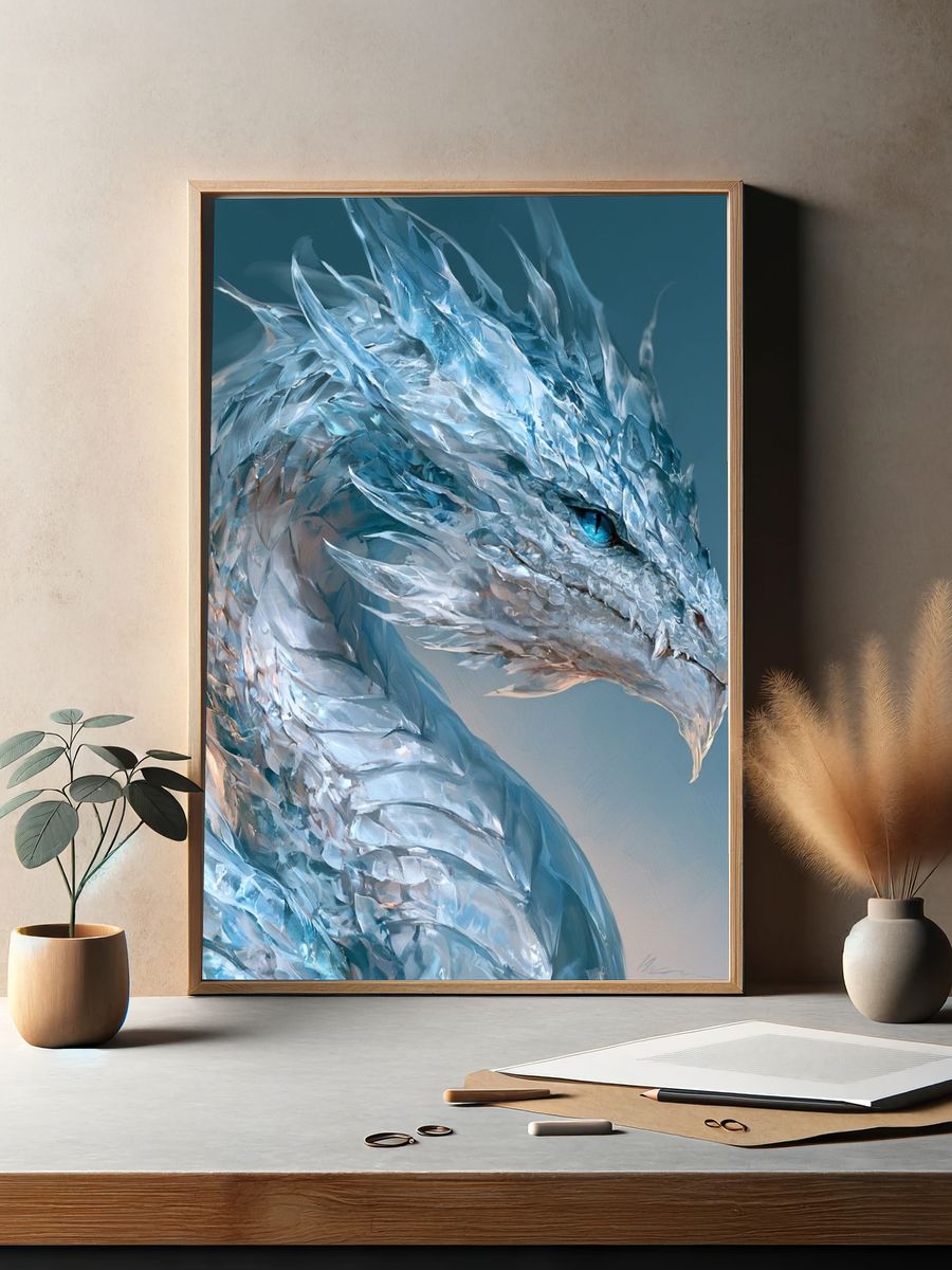 Ice Dragon Digital Art Poster. — room view 2