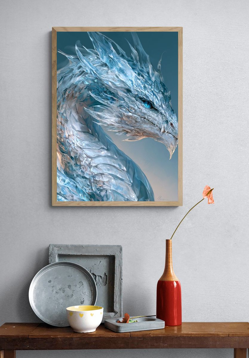 Ice Dragon Digital Art Poster. — room view 3