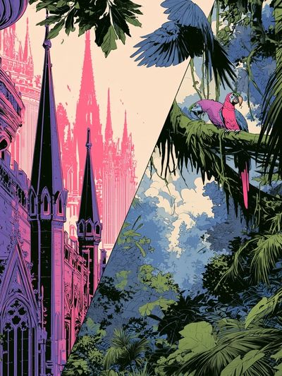 Tropical Cathedral Cityscape Poster.