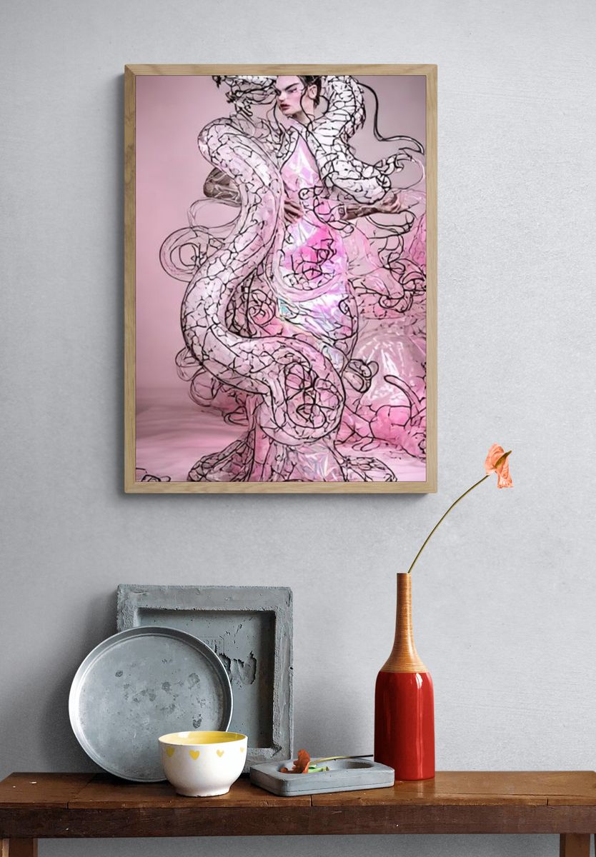Pink Dragon Couture Illustration Poster. — room view 3