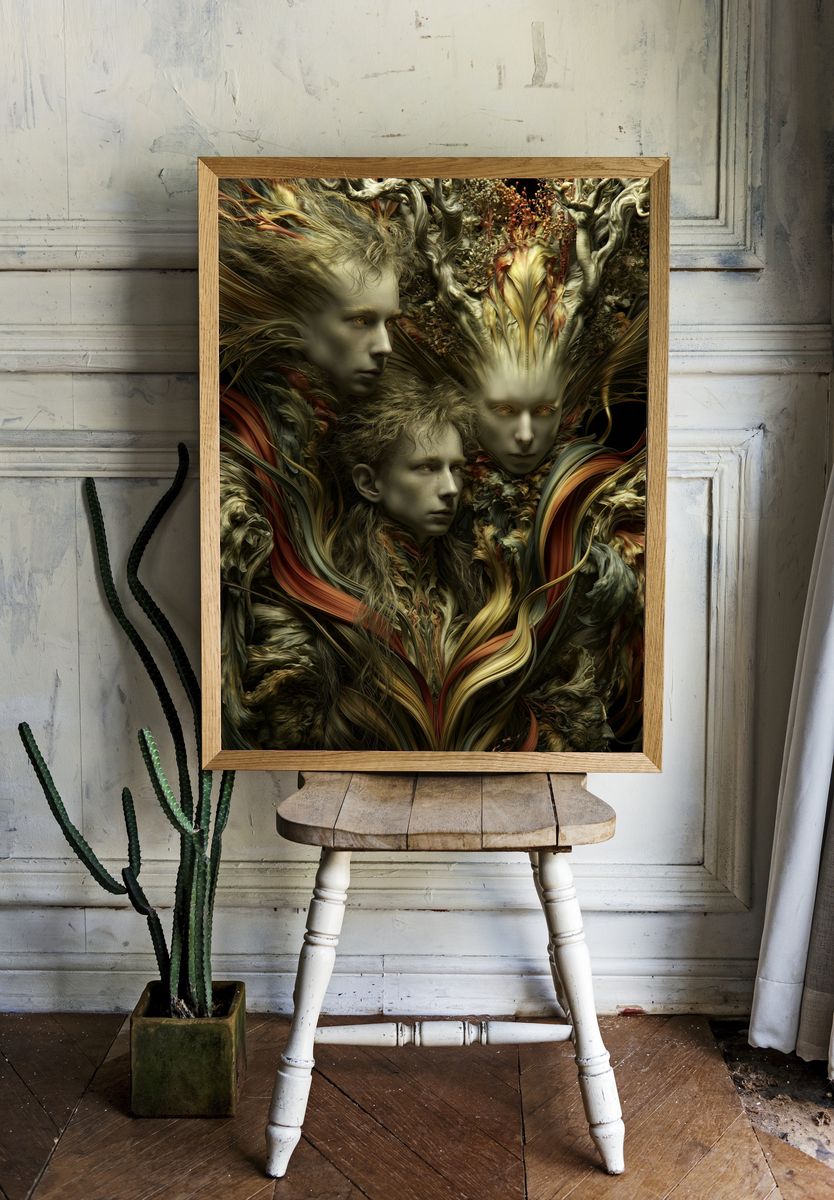 Surreal Forest Faces Print. room preview