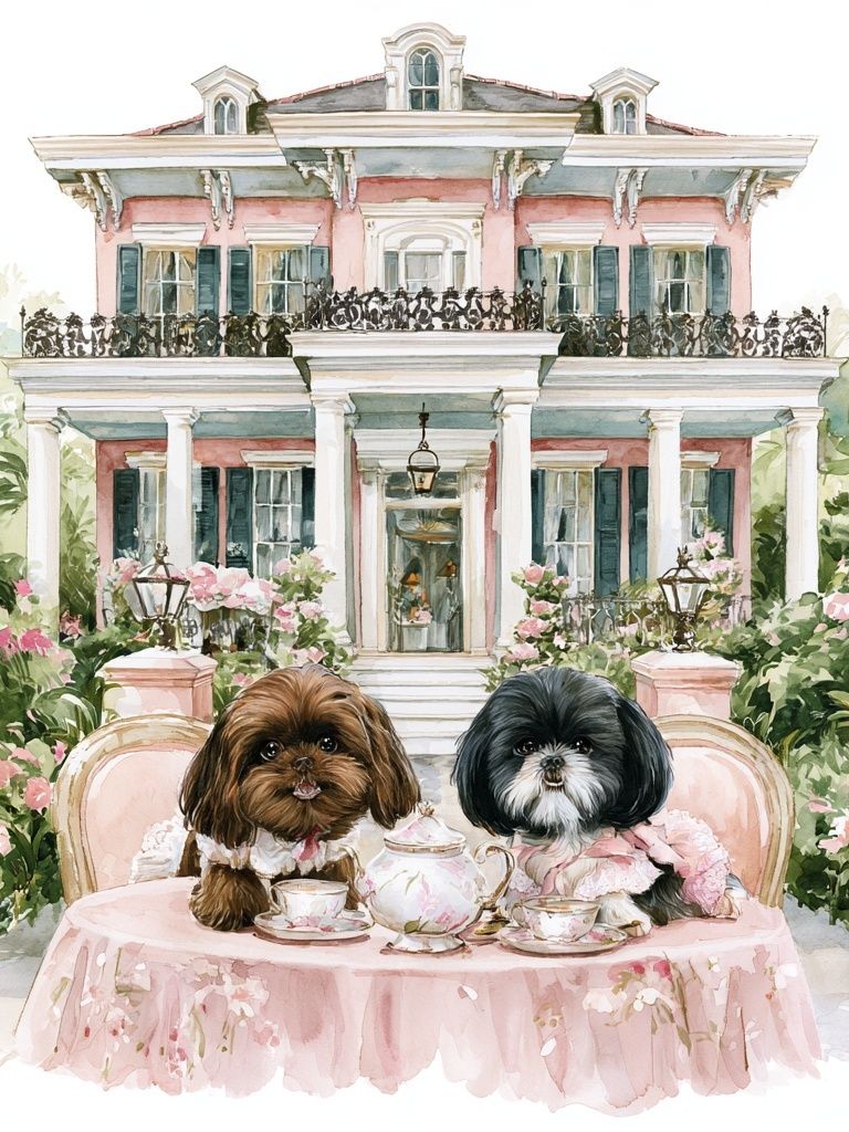 Shih Tzu Tea Party Illustration Poster. poster — illustration art