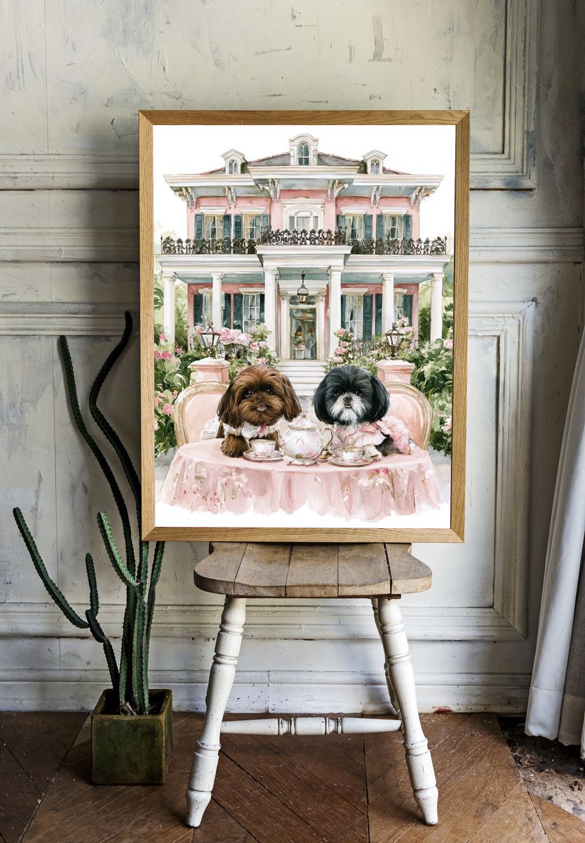 Shih Tzu Tea Party Illustration Poster. — room view 1