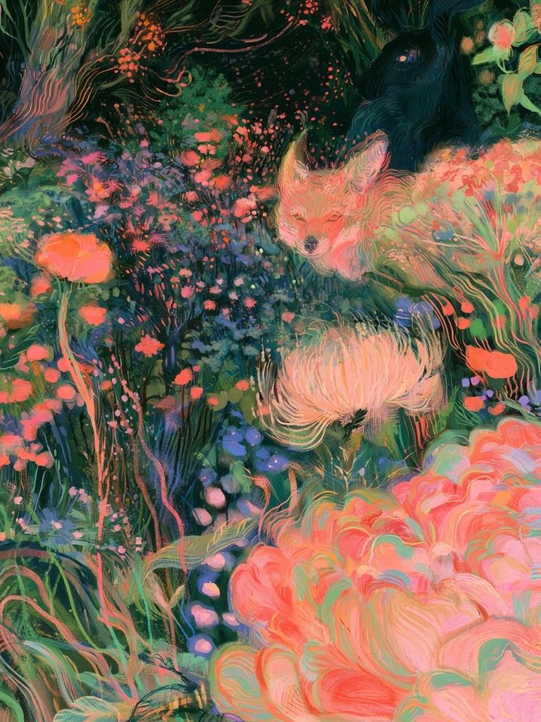 Enchanted Floral Fox Illustration Poster. poster detail