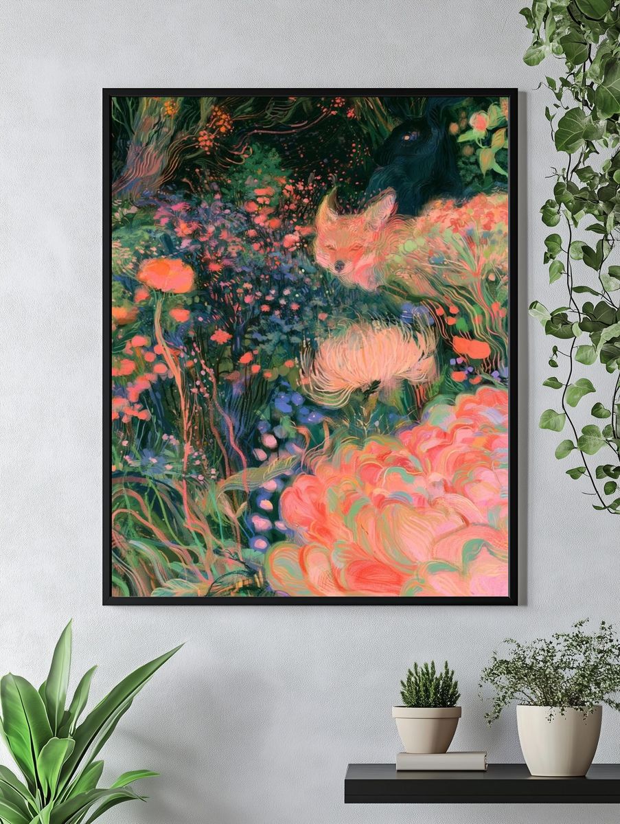 Enchanted Floral Fox Illustration Poster. — room view 4