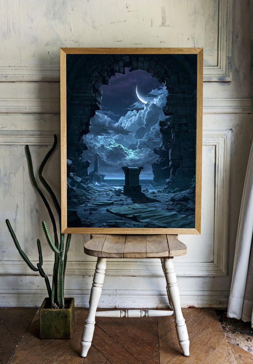 Moonlit Ruins Fantasy Print. room preview
