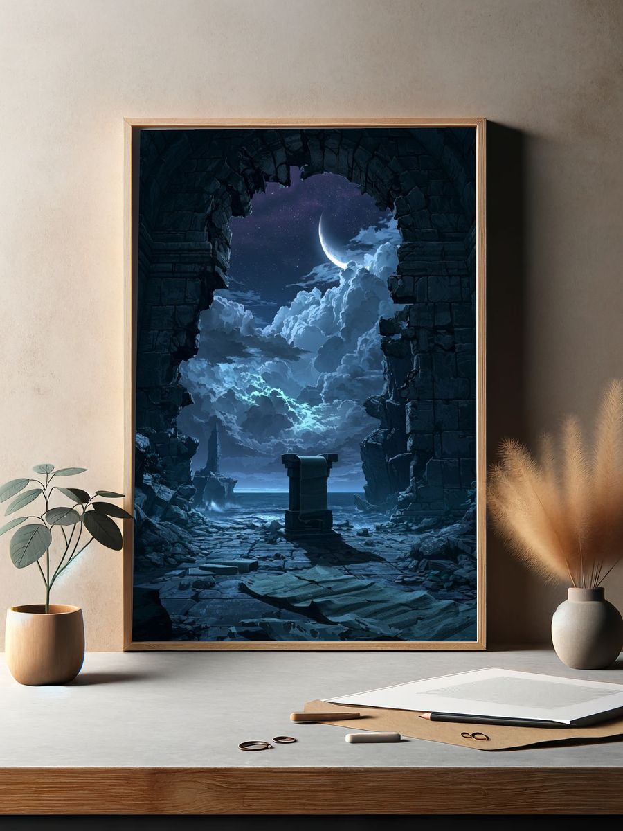 Moonlit Ruins Fantasy Print. — room view 2