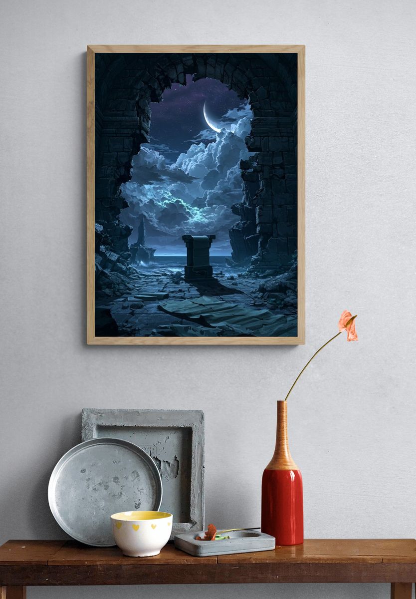 Moonlit Ruins Fantasy Print. — room view 3