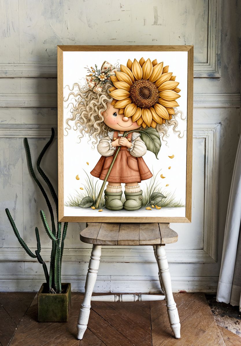 Sunflower Girl Illustration Poster. room preview