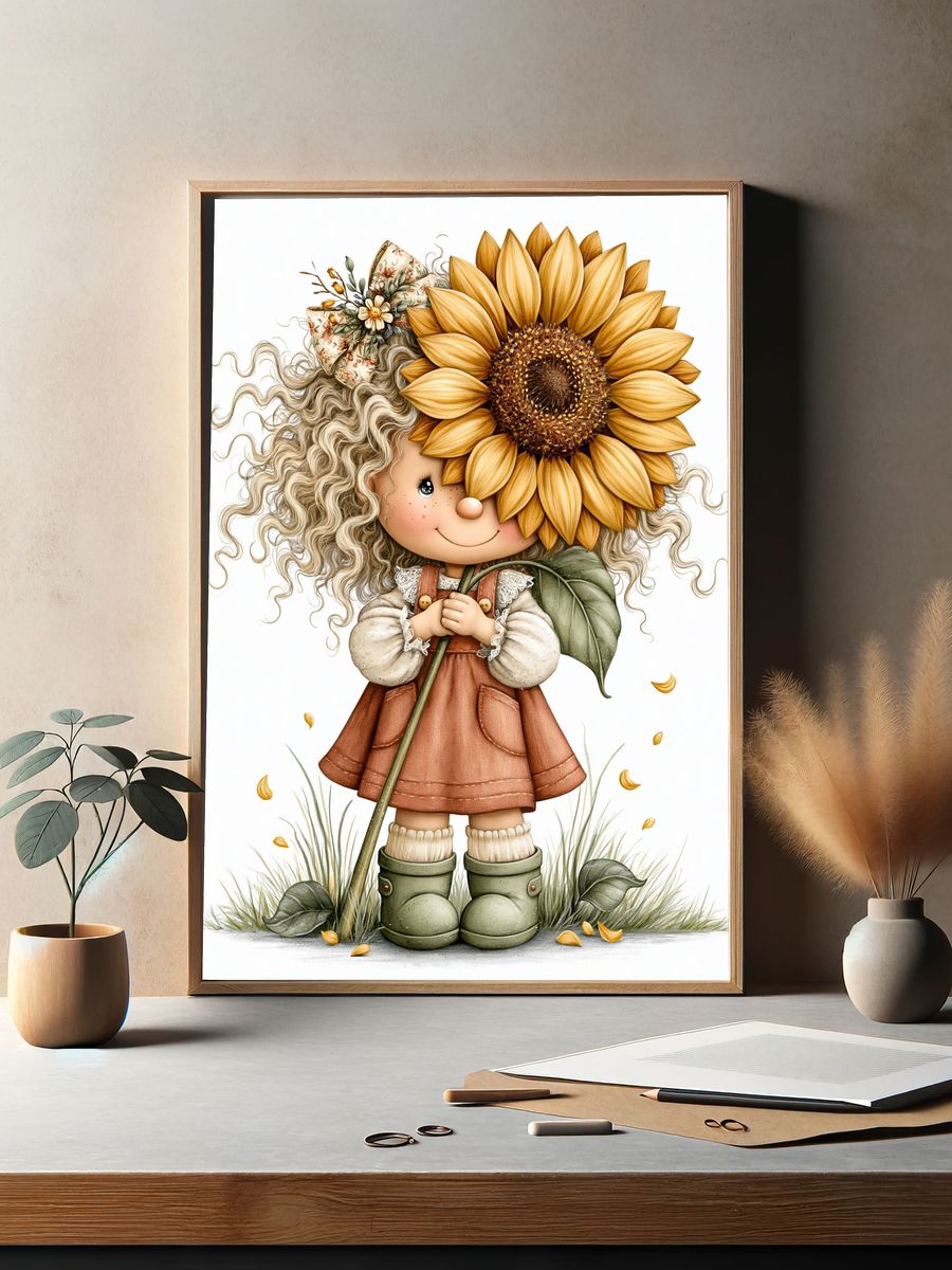Sunflower Girl Illustration Poster. — room view 2