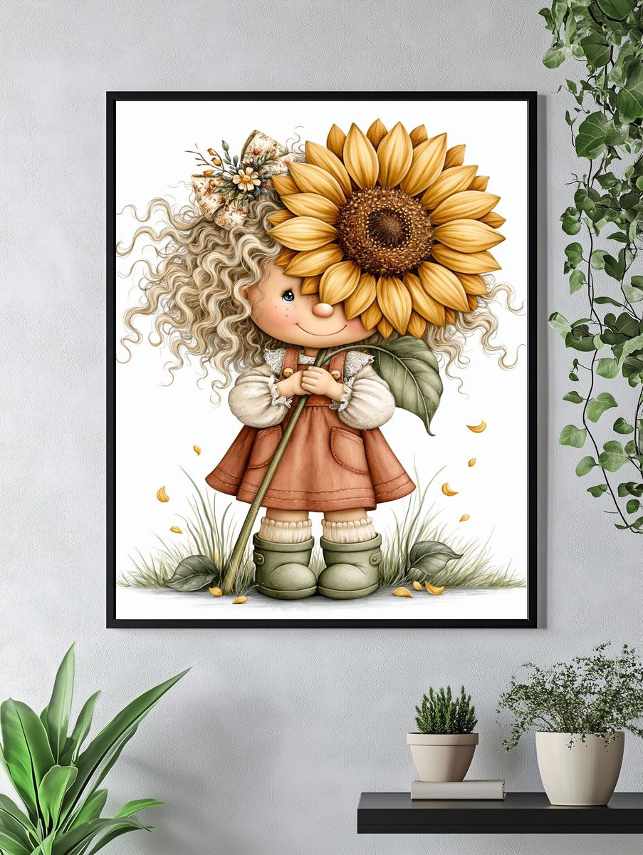 Sunflower Girl Illustration Poster. — room view 4