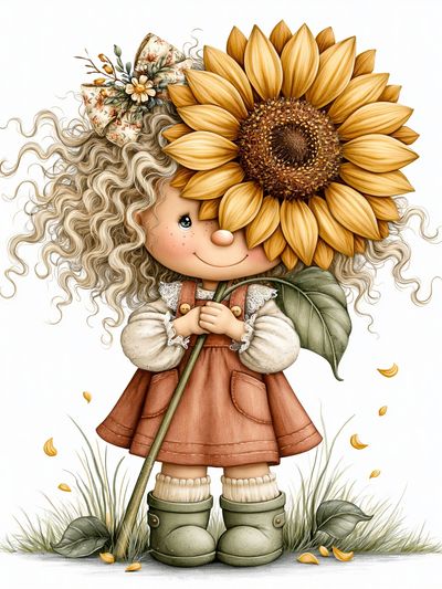 Sunflower Girl Illustration Poster.