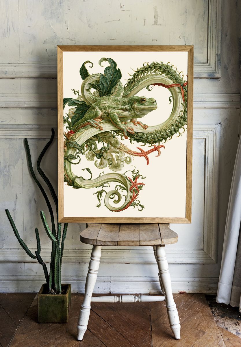 Botanical Frog Illustration Poster. room preview