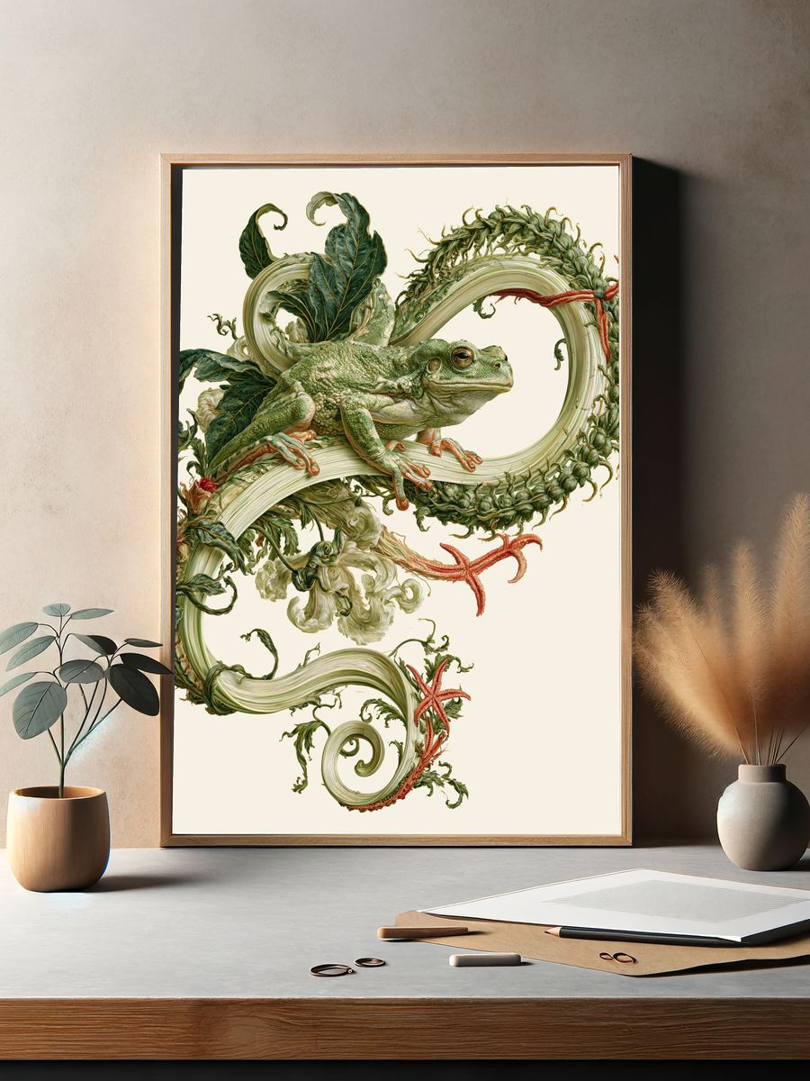Botanical Frog Illustration Poster. — room view 2