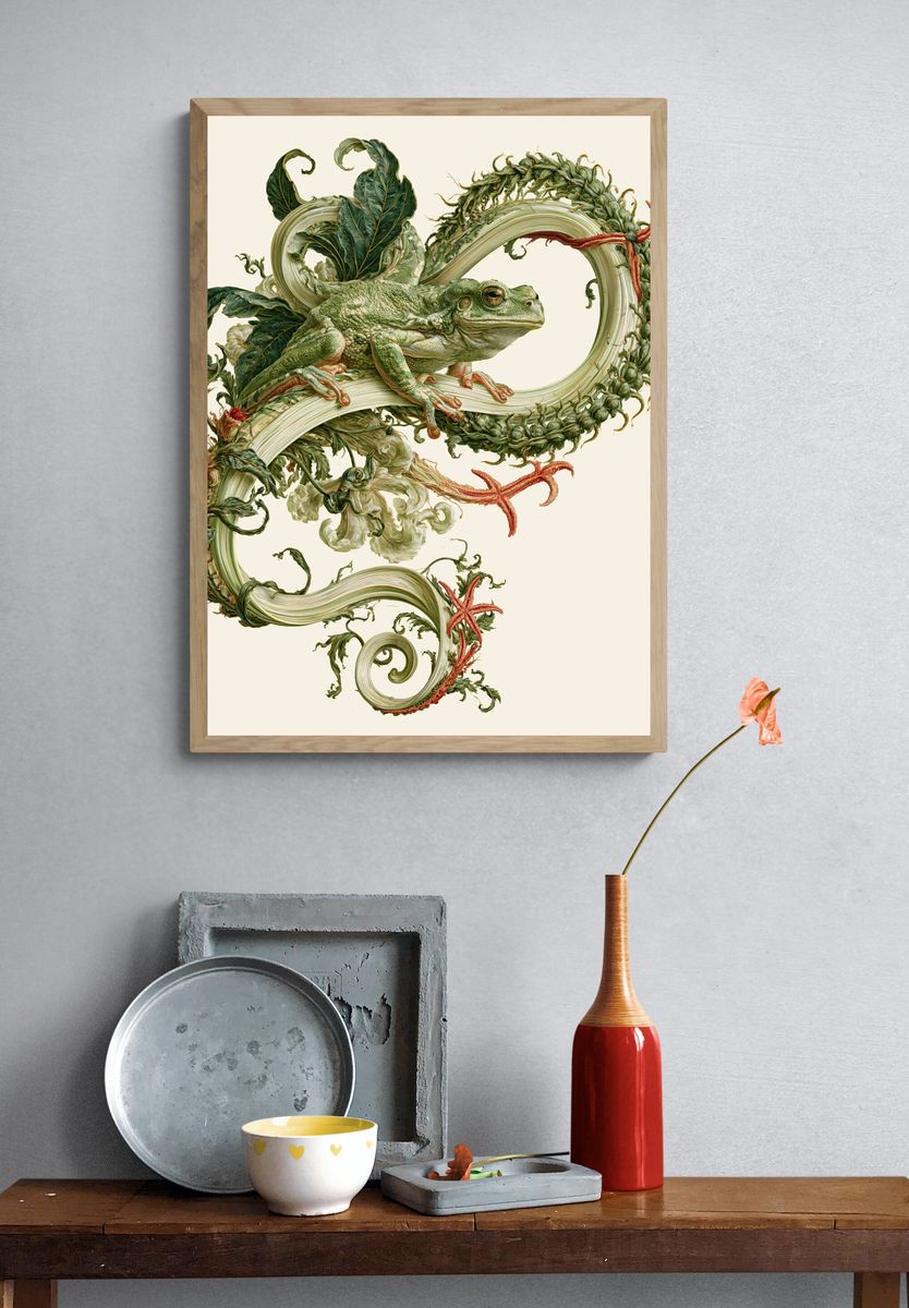 Botanical Frog Illustration Poster. — room view 3
