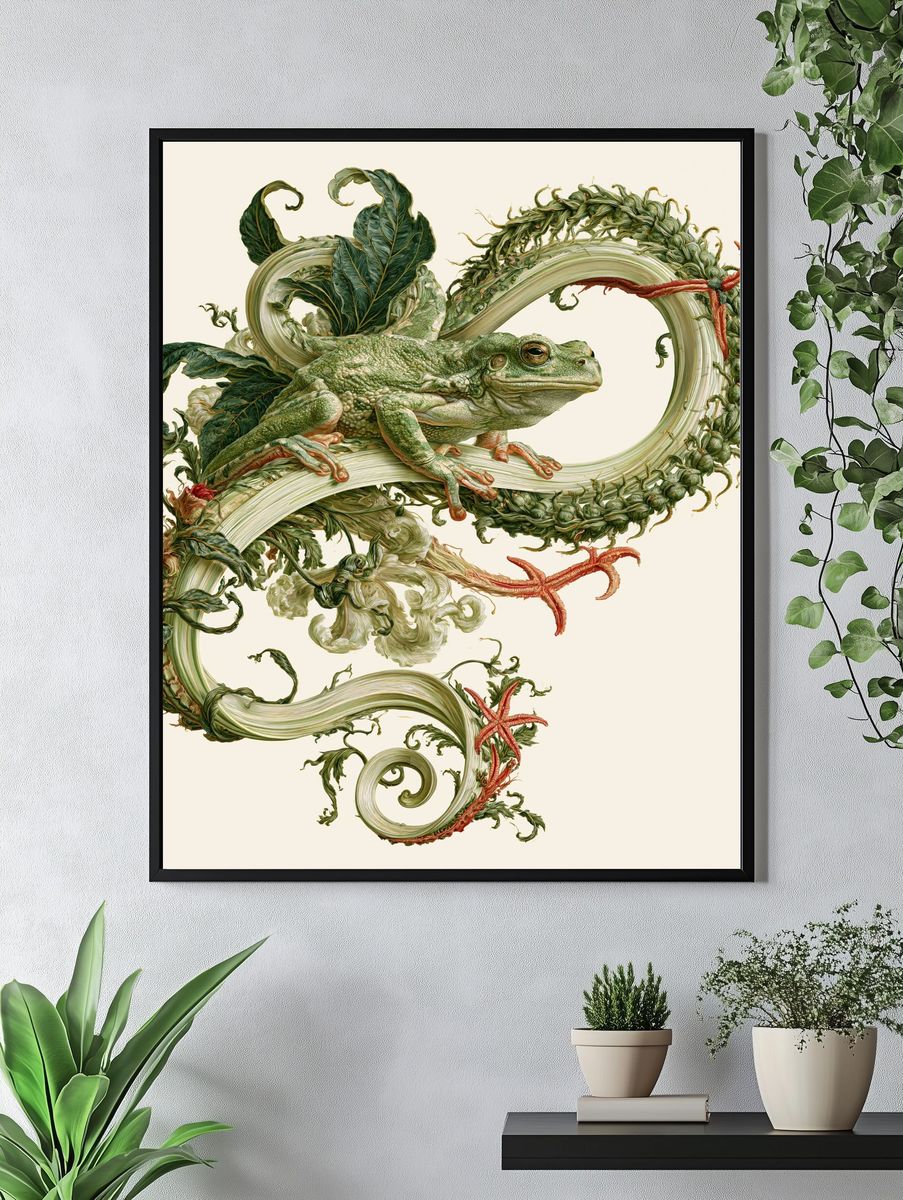 Botanical Frog Illustration Poster. — room view 4
