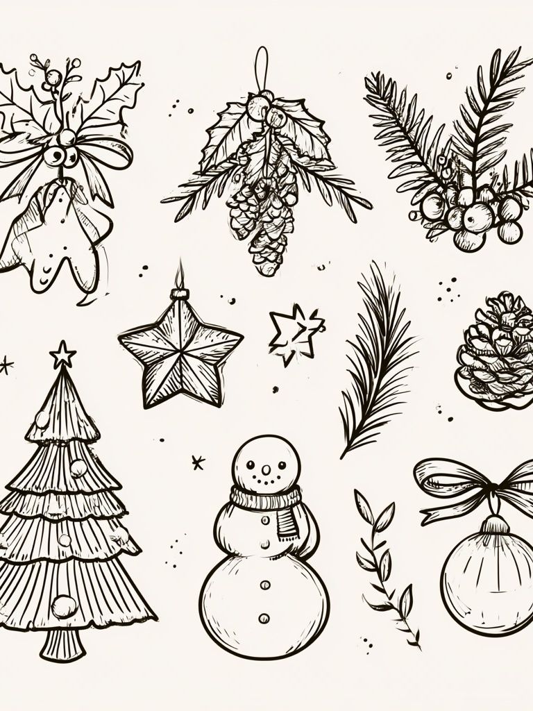 Christmas Ornaments Sketch Poster. poster — illustration art
